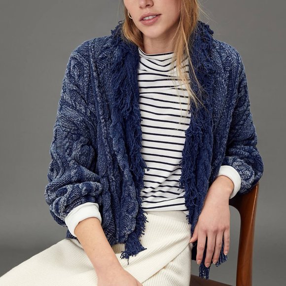 HTF Anthro Pilcro Hana Fringed Cable-Knit Cardigan